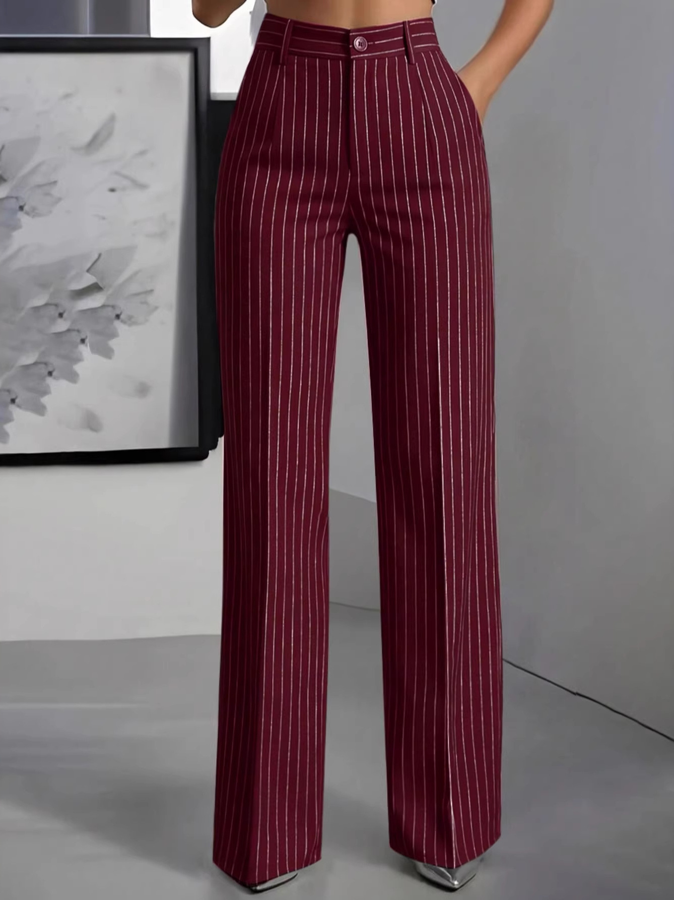 Women'S Formal Wear With Pants - Elegant High Waist Straight Leg Suit