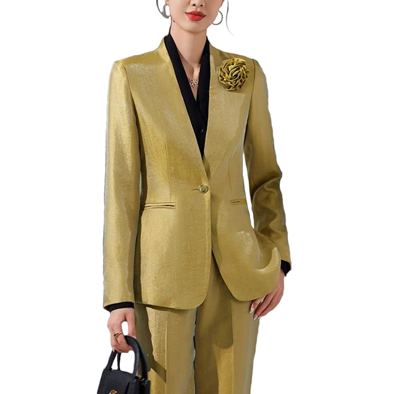 Women Formal Wear Pants - Women Blazer Pants Sets Gold Appliques