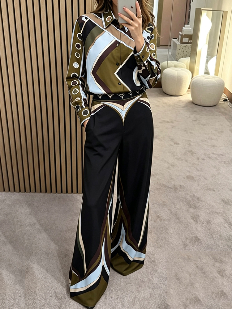 Retro geometric positioning pr - Silk Blouse Button ulasan dan harga