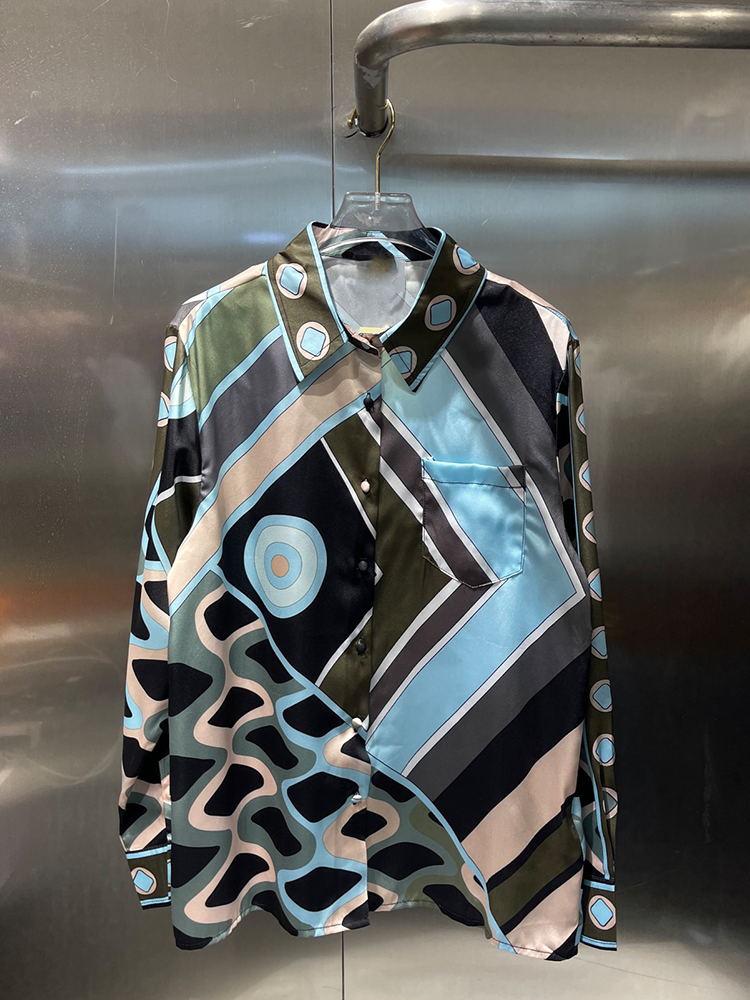 Retro geometric positioning pr - Silk Blouse Button ulasan dan harga