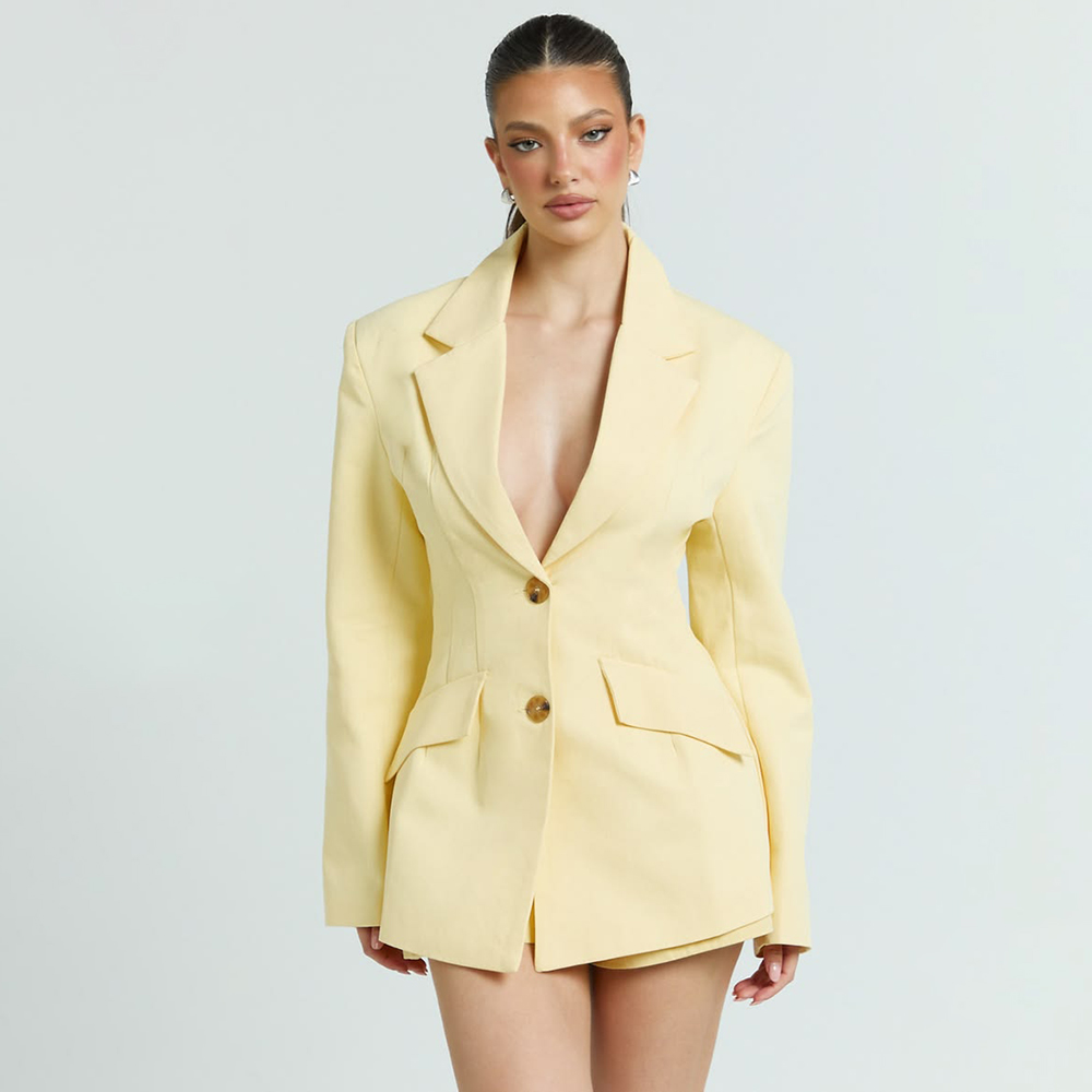 Light Yellow Women's 2Pic Suit - Women Formal Wear Pants ulasan dan harga