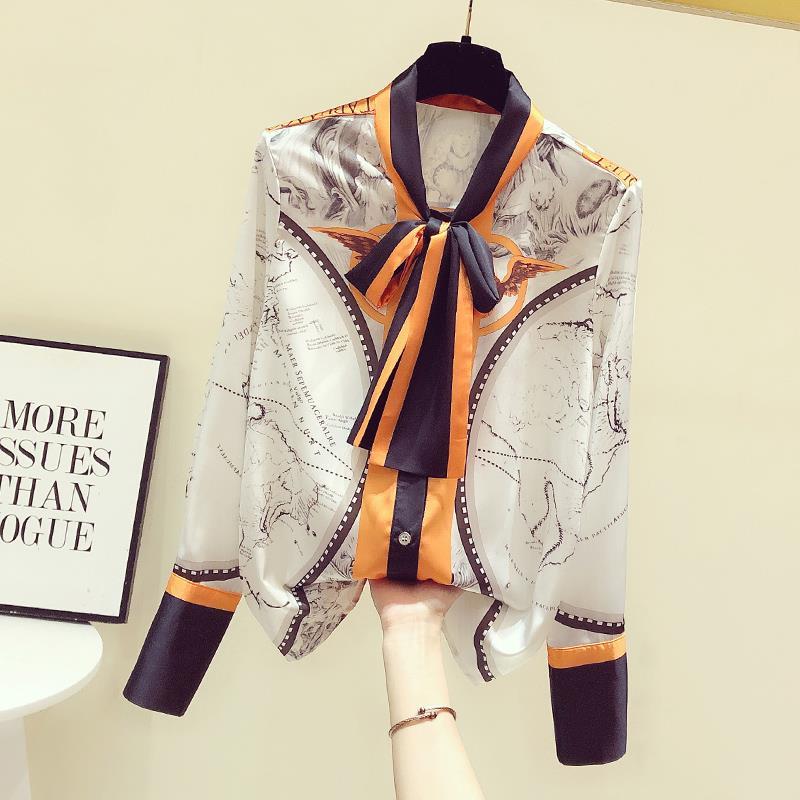 Female Korean Printing Chiffon - Silk Blouse Button ulasan dan harga