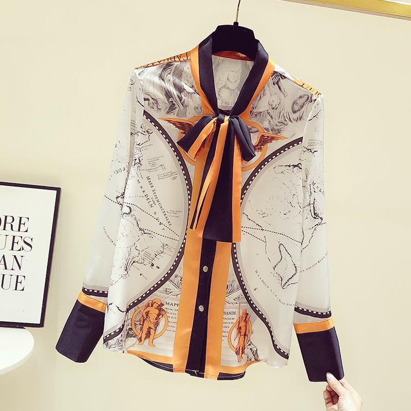 Female Korean Printing Chiffon - Silk Blouse Button ulasan dan harga