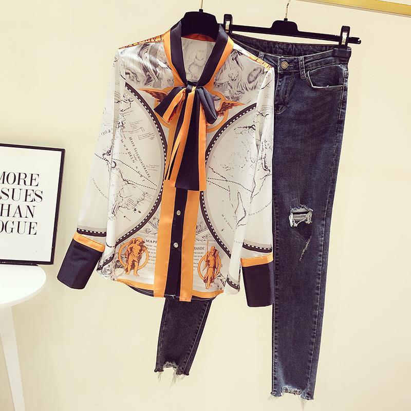 Female Korean Printing Chiffon - Silk Blouse Button ulasan dan harga