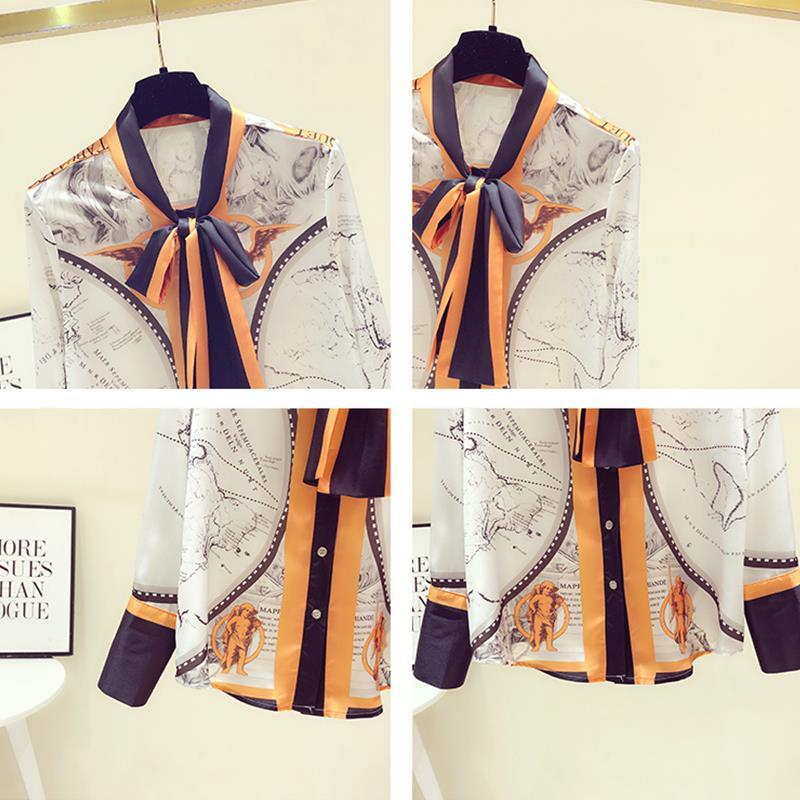 Female Korean Printing Chiffon - Silk Blouse Button ulasan dan harga