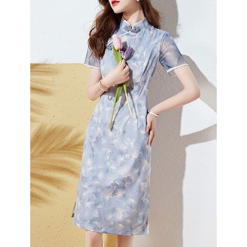 Women Light Blue Floral Print  - Pencil Skirt Midi ulasan dan harga