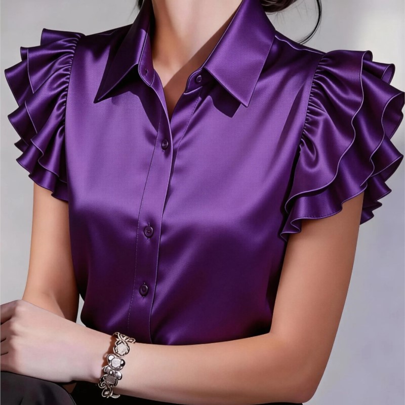 Casual Ruffle Short Sleeve Blo - Silk Blouse Button ulasan dan harga