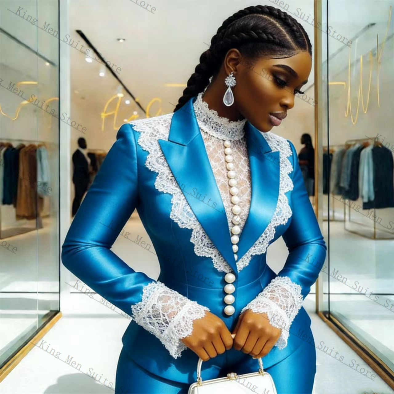 Blue Satin Lace Women Suit Set - Women'S Formal Wear Tuxedo ulasan dan harga