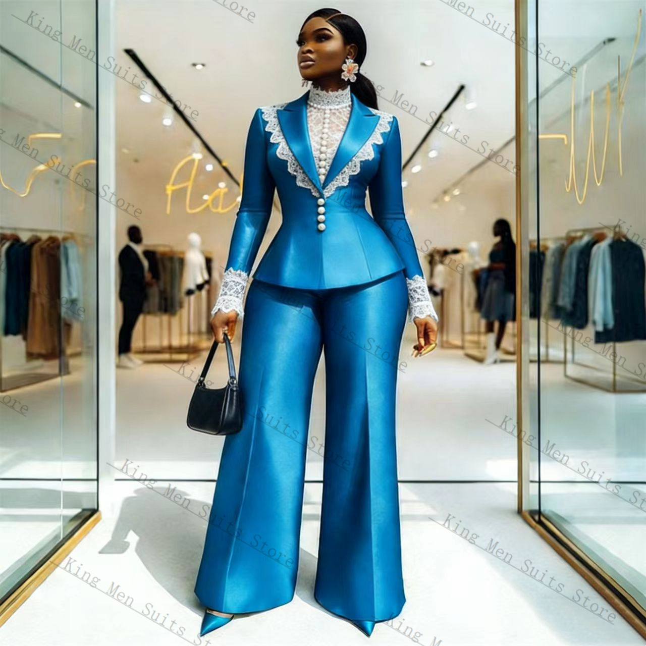 Blue Satin Lace Women Suit Set - Women'S Formal Wear Tuxedo ulasan dan harga