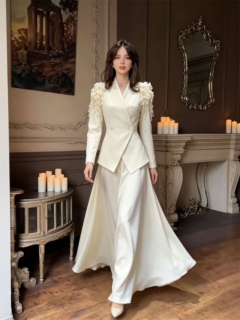 Beige Women Suit Skirt Set 2Pc - Women'S Formal Wear For A Wedding ulasan dan harga