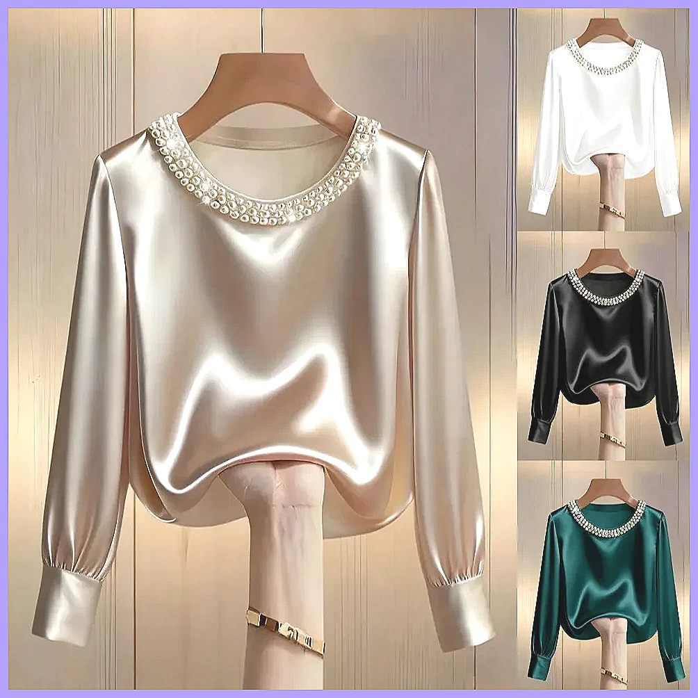 Elegant Beaded Satin Blouse fo - Silk Blouse Button ulasan dan harga