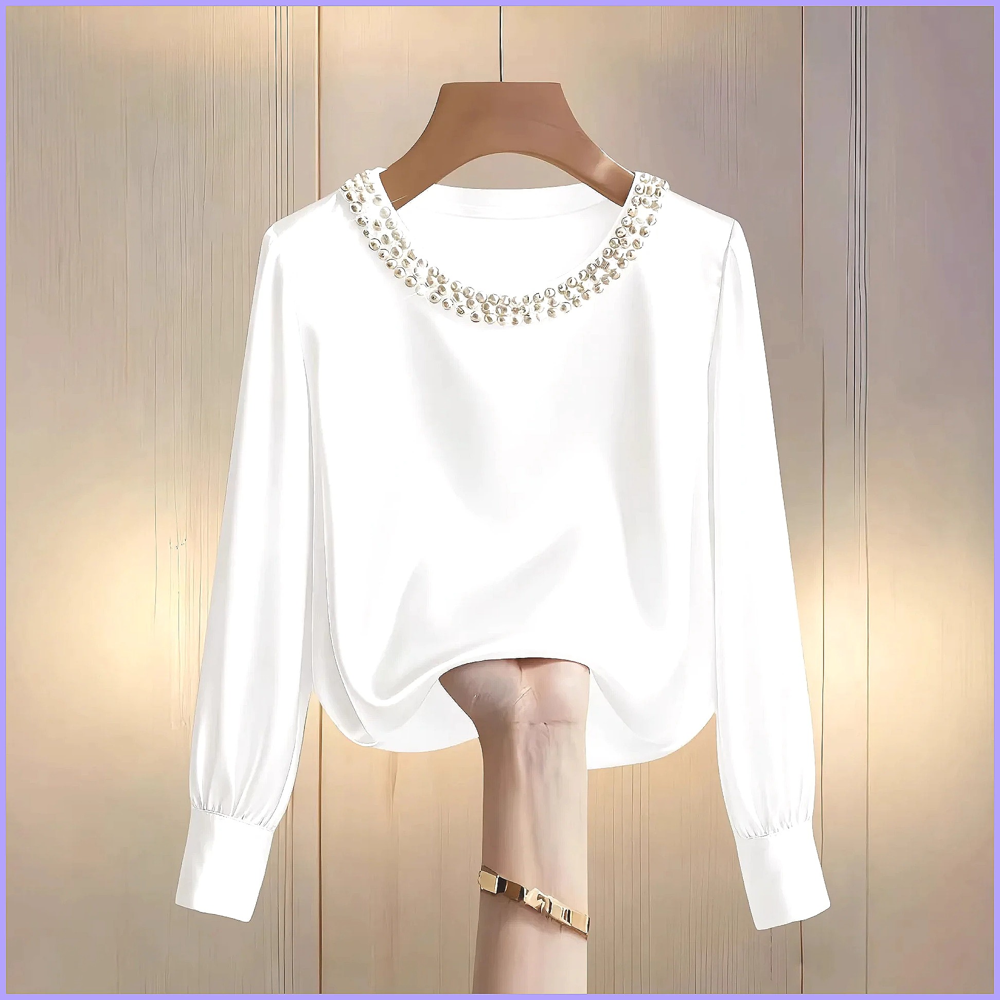 Elegant Beaded Satin Blouse fo - Silk Blouse Button ulasan dan harga