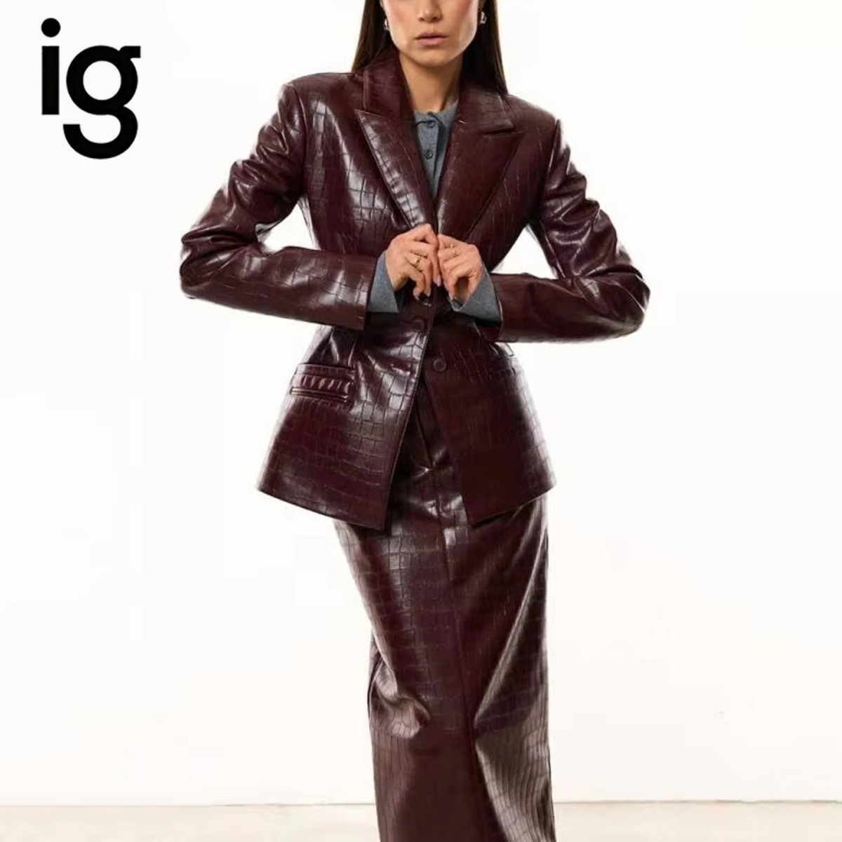 IG Women Burgundy Croc Faux Le - Formal Attire Woman ulasan dan harga