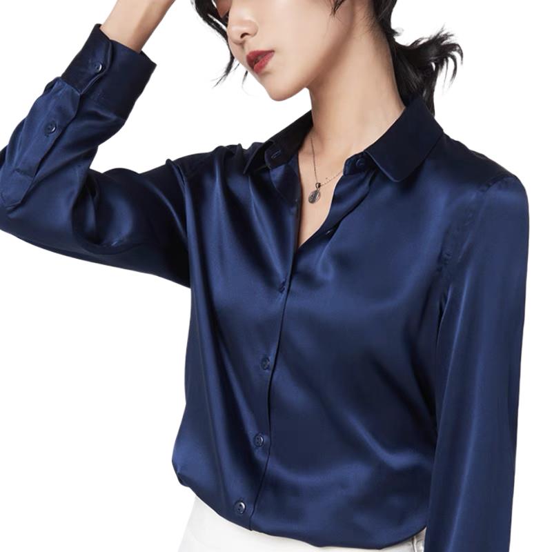 Elegant Satin Long Sleeve Blou - Silk Blouse Button ulasan dan harga