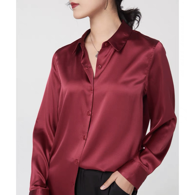 Elegant Satin Long Sleeve Blou - Silk Blouse Button ulasan dan harga