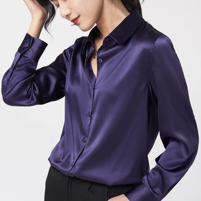 Elegant Satin Long Sleeve Blou - Silk Blouse Button ulasan dan harga