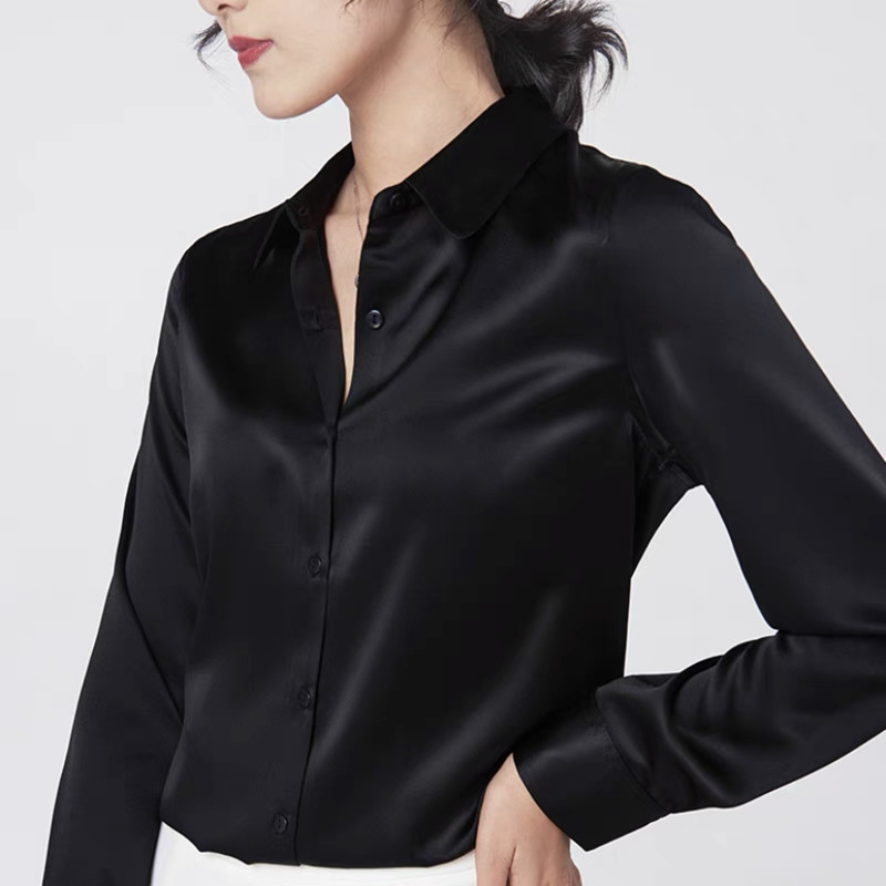 Elegant Satin Long Sleeve Blou - Silk Blouse Button ulasan dan harga