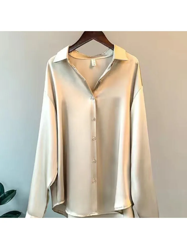 Plus Size Casual Women Silk Sh - Silk Blouse Button ulasan dan harga
