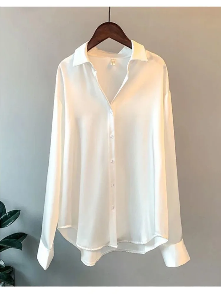Plus Size Casual Women Silk Sh - Silk Blouse Button ulasan dan harga