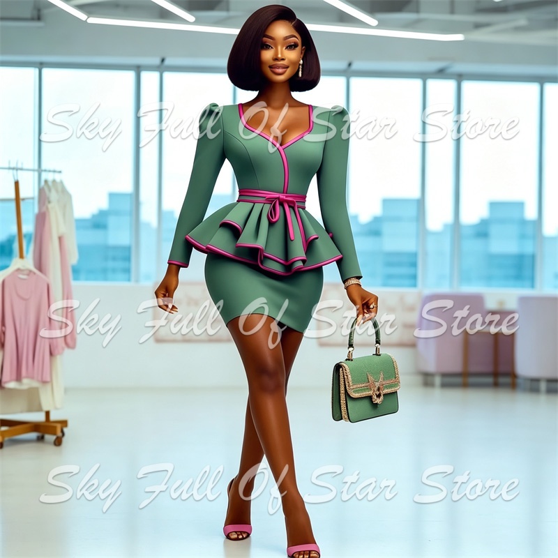 Green Women Suit Set 2 Pcs Puf - Pencil Skirt Midi ulasan dan harga