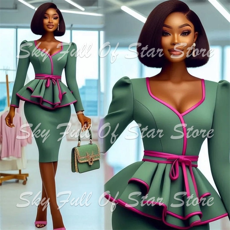 Green Women Suit Set 2 Pcs Puf - Pencil Skirt Midi ulasan dan harga
