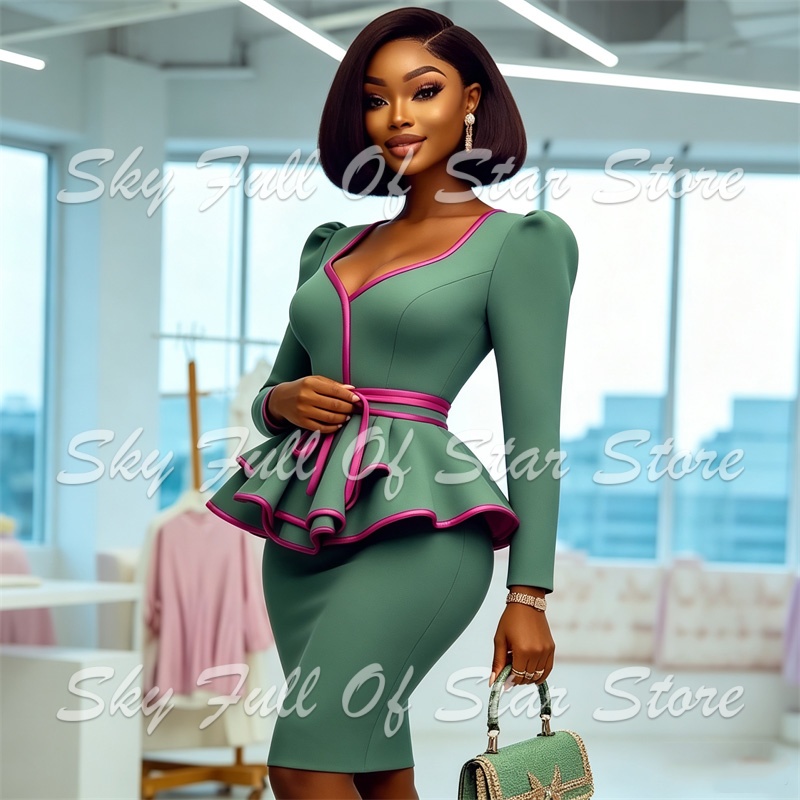 Green Women Suit Set 2 Pcs Puf - Pencil Skirt Midi ulasan dan harga