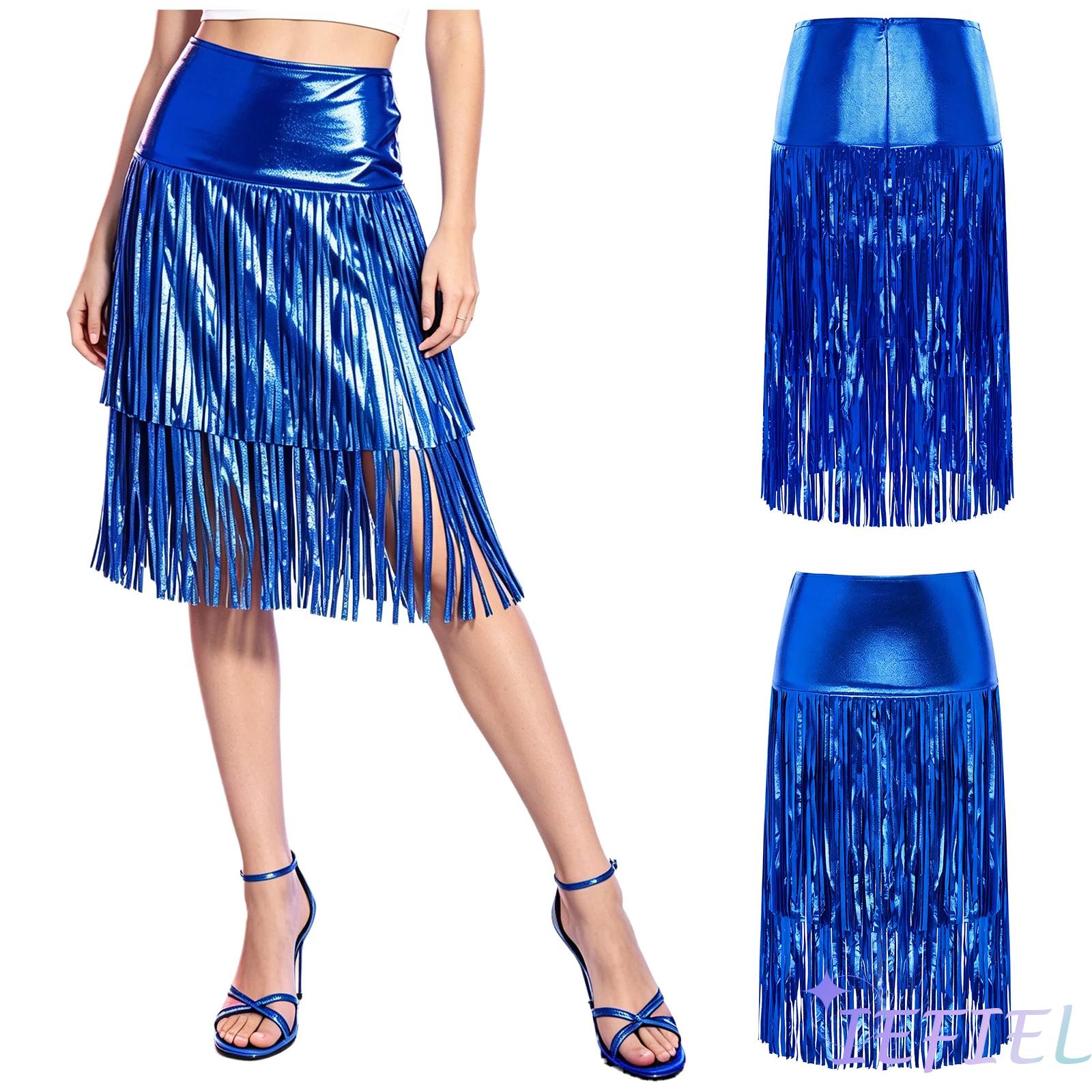 Women Metallic Shiny Fringed M - Pencil Skirt Midi ulasan dan harga