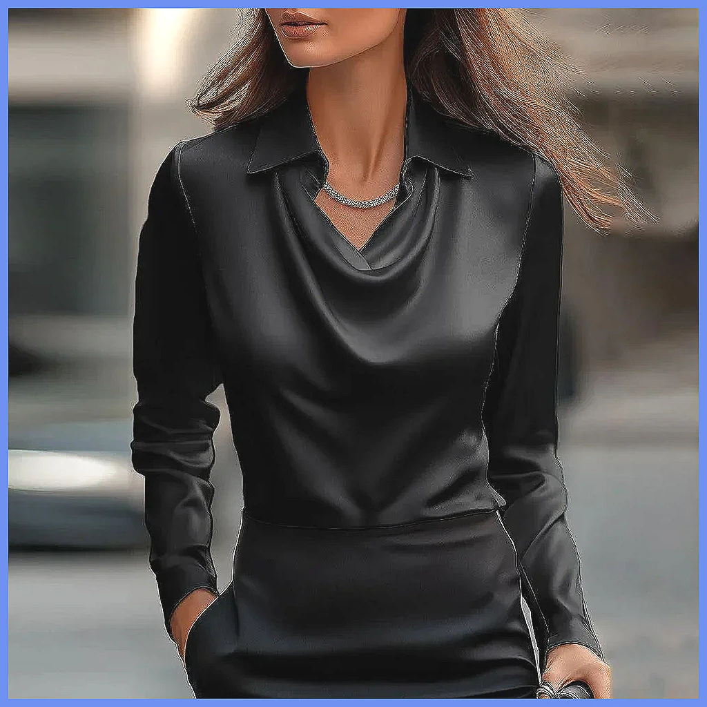 Vintage Satin Blouse Women Lon - Silk Blouse Button ulasan dan harga