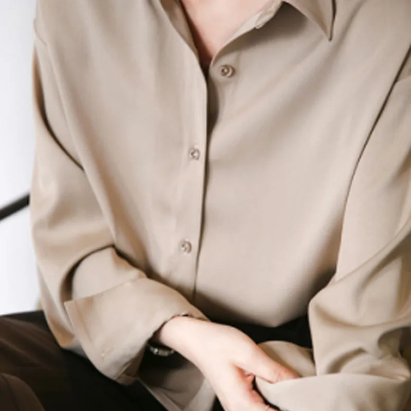 2026 Elegant Satin Loose Women - Silk Blouse Button ulasan dan harga