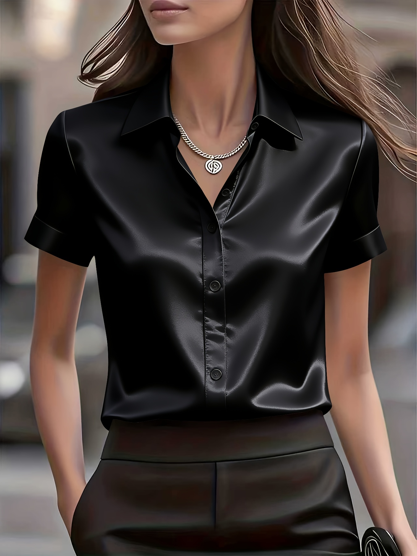 Elegant Slim Fit Silk Blend Co - Silk Blouse Button ulasan dan harga