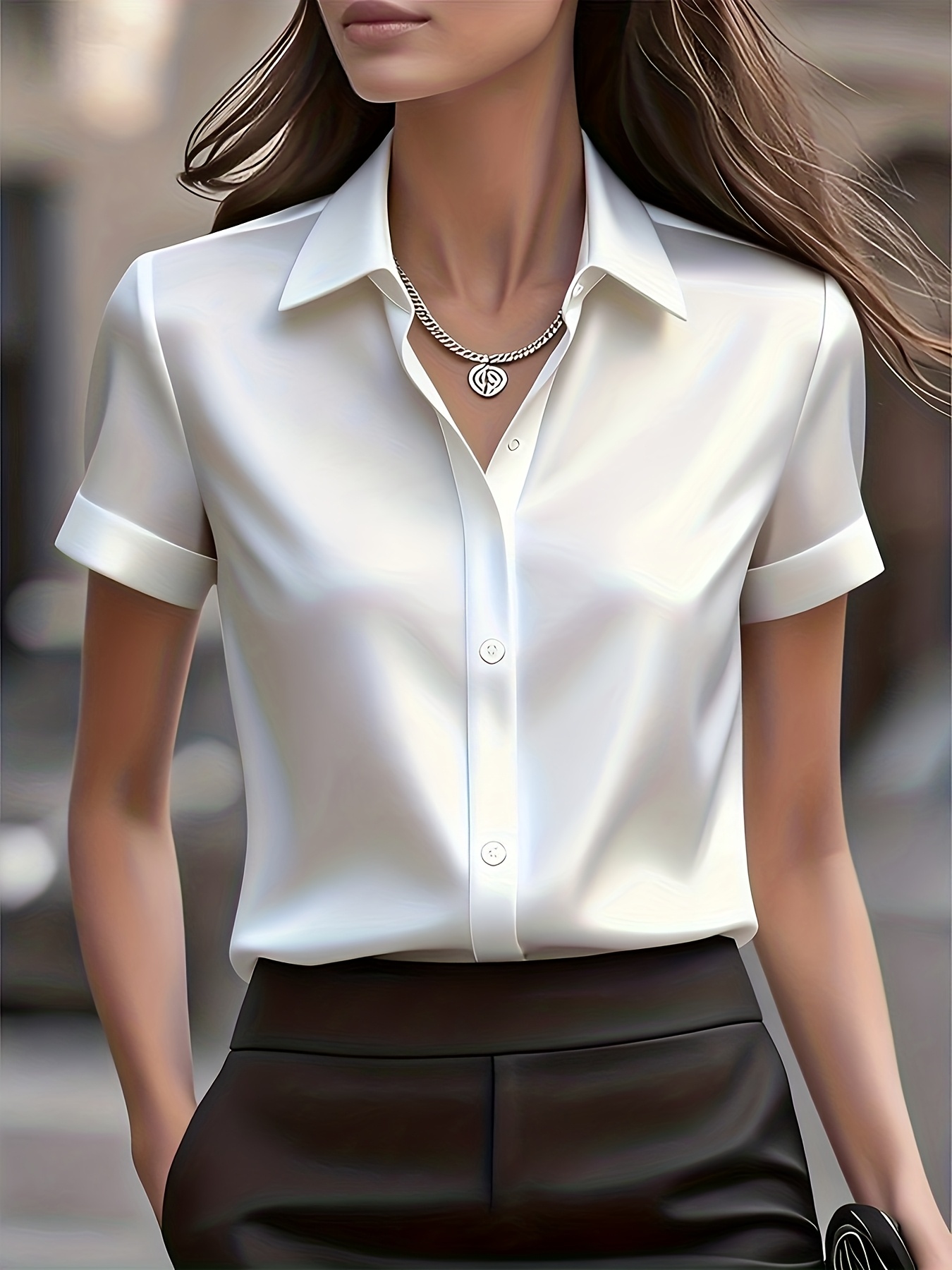 Elegant Slim Fit Silk Blend Co - Silk Blouse Button ulasan dan harga