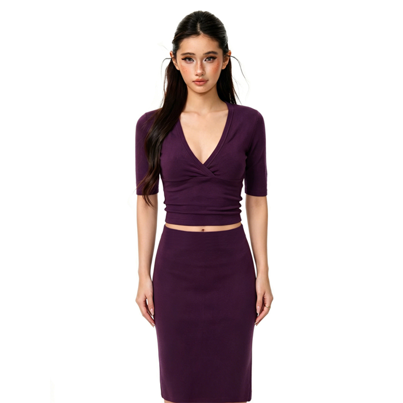 Women French V-Neck Half Sleev - Pencil Skirt Midi ulasan dan harga