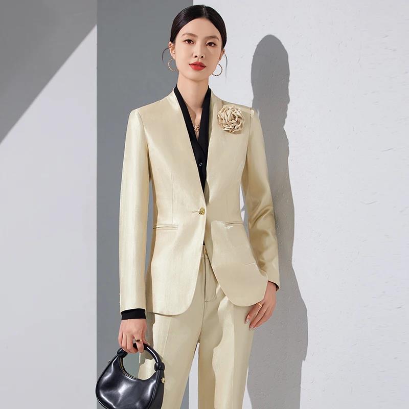 Women Blazer Pants Sets Gold A - Women Formal Wear Pants ulasan dan harga