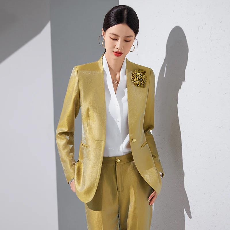 Women Blazer Pants Sets Gold A - Women Formal Wear Pants ulasan dan harga