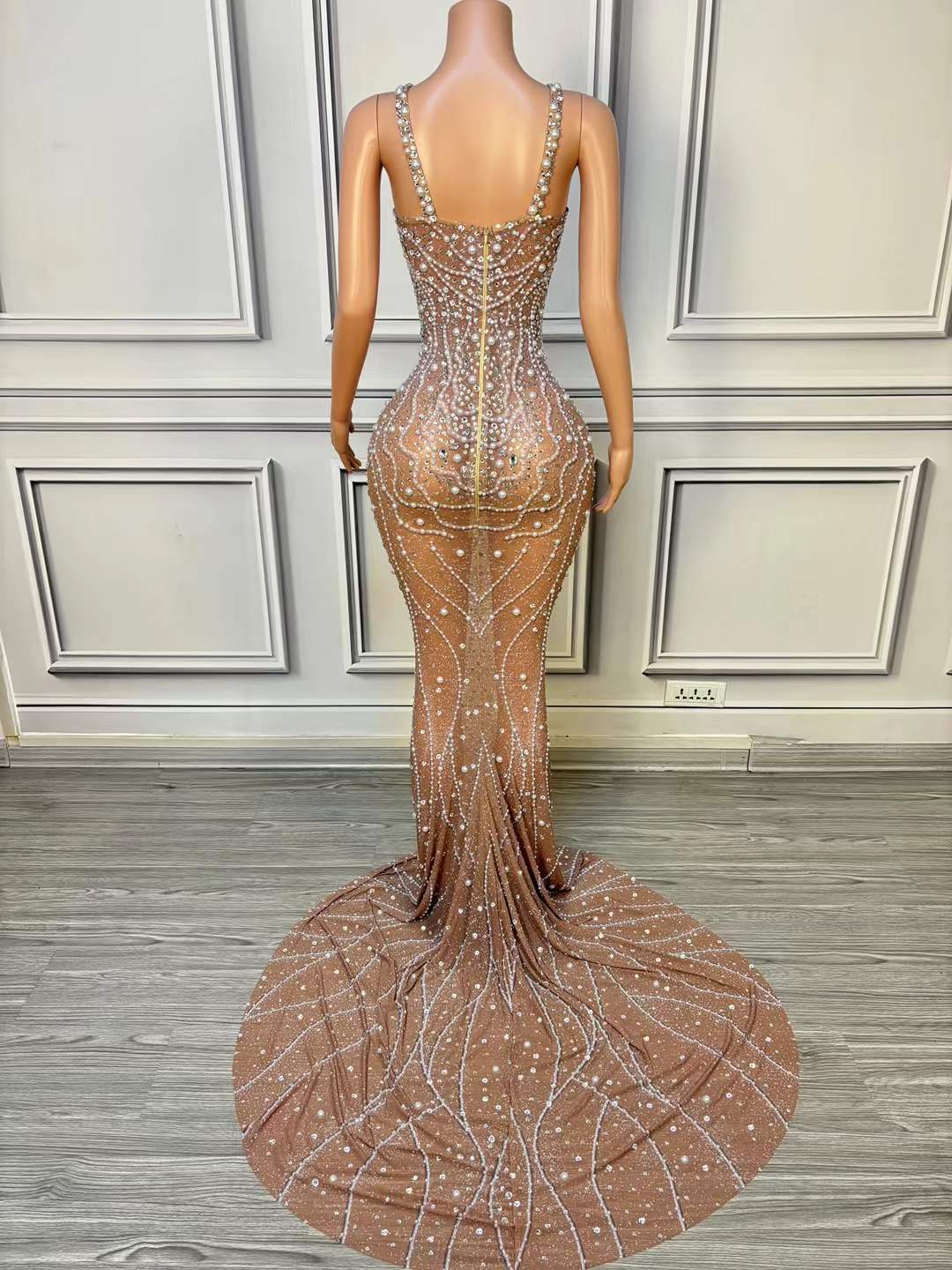 Luxury Pearl Mesh Bodycon Maxi - Women Formal Wear Photoshoot ulasan dan harga