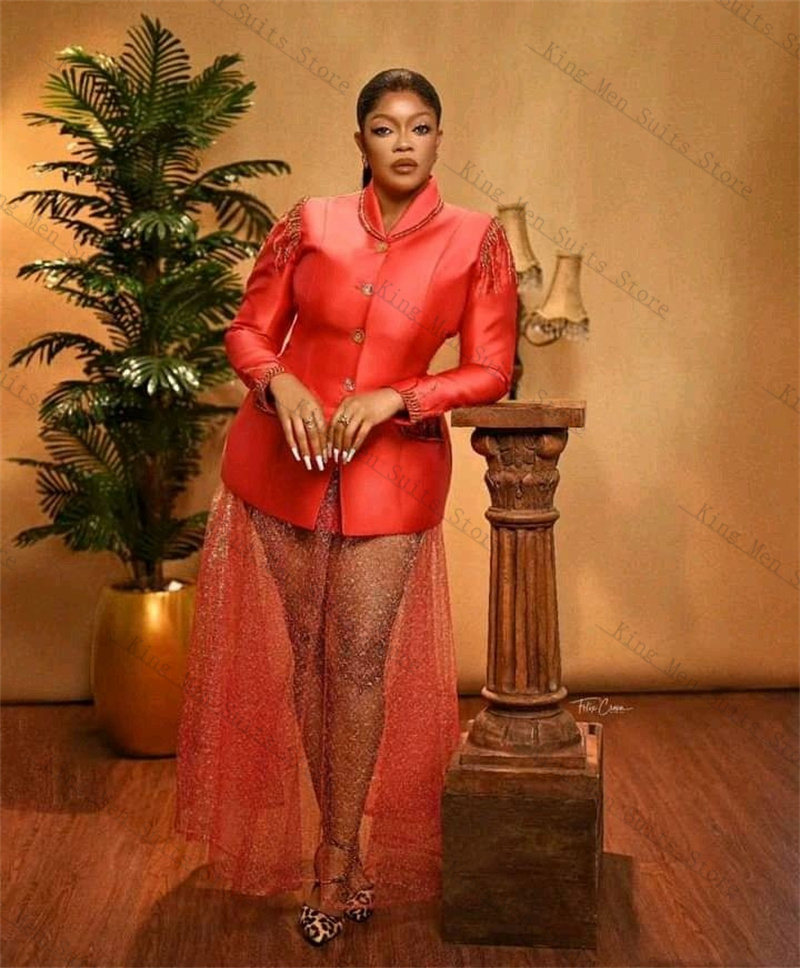 Red Satin Women Suits Set 2 Pi - Women'S Formal Wear Tuxedo ulasan dan harga