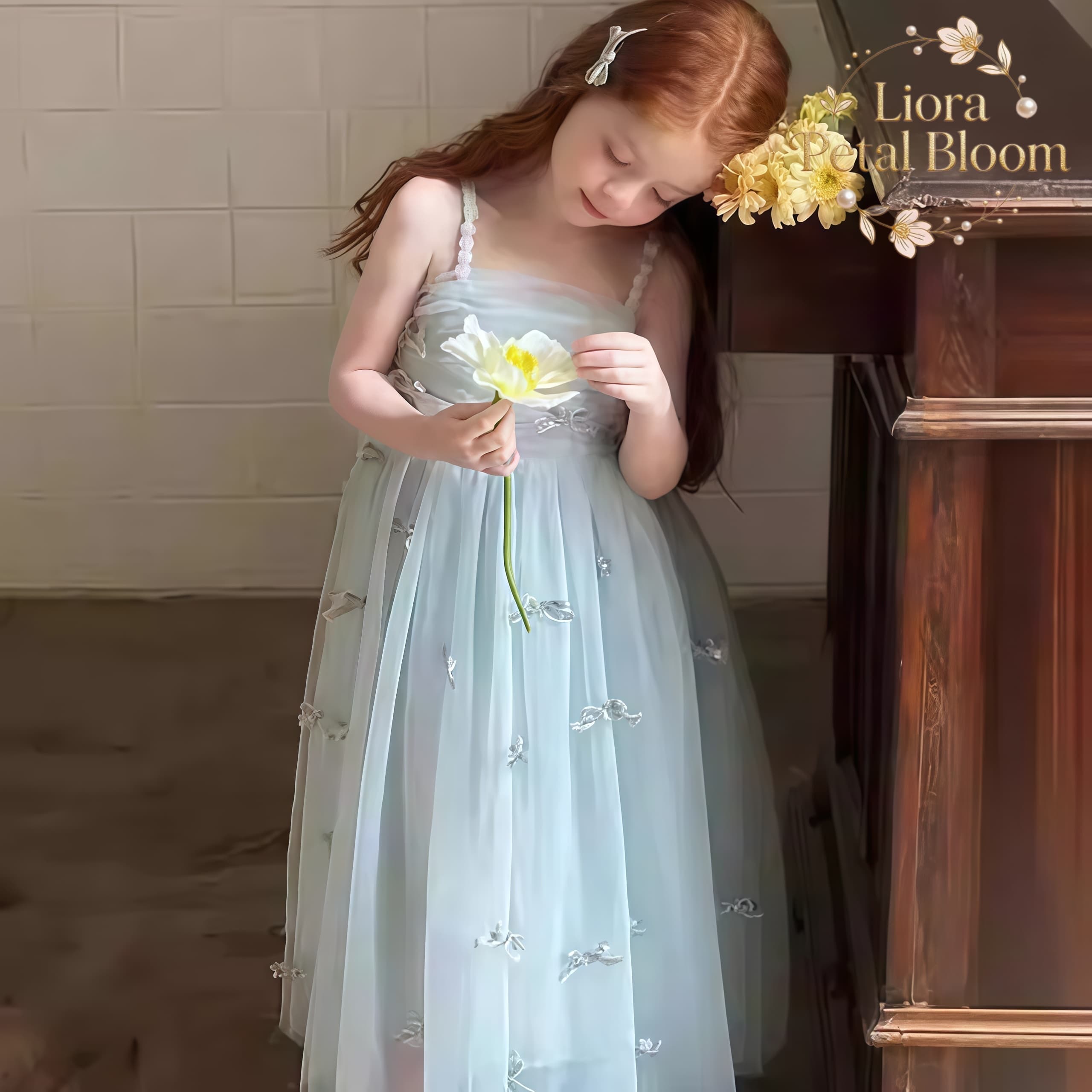 Girls' Blue Bow-Accent Dress G - Formal Attire Woman ulasan dan harga